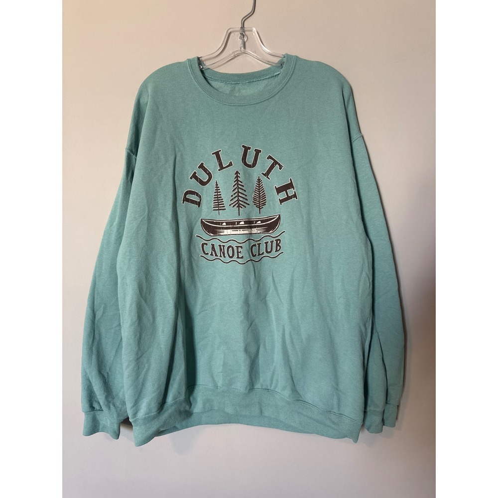 Duluth Canoe Club Graphic Sweatshirt Teal Seafoam Green Crewneck Pullover Large